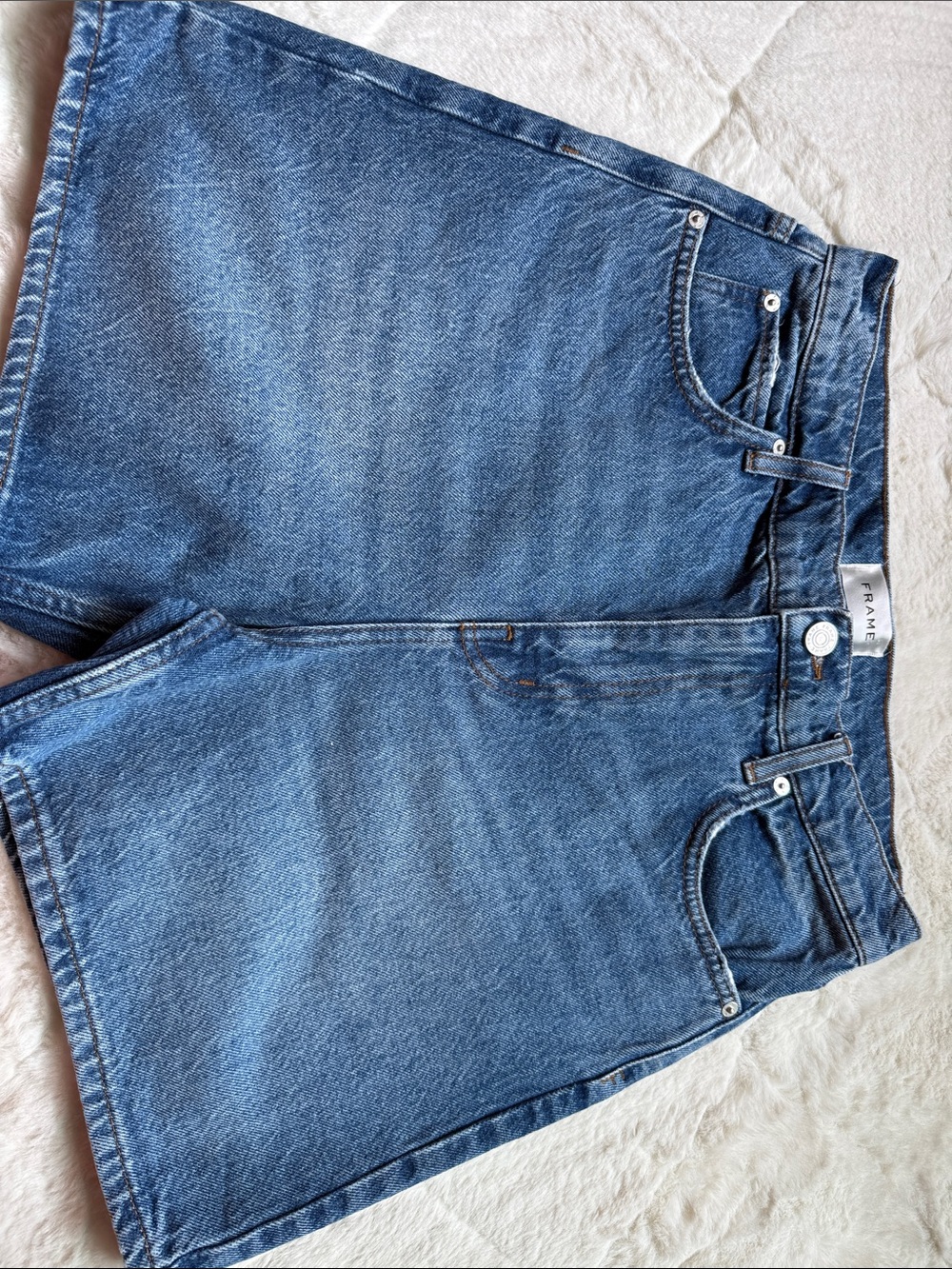 Frame Denim Blue High-Rise Denim Shorts